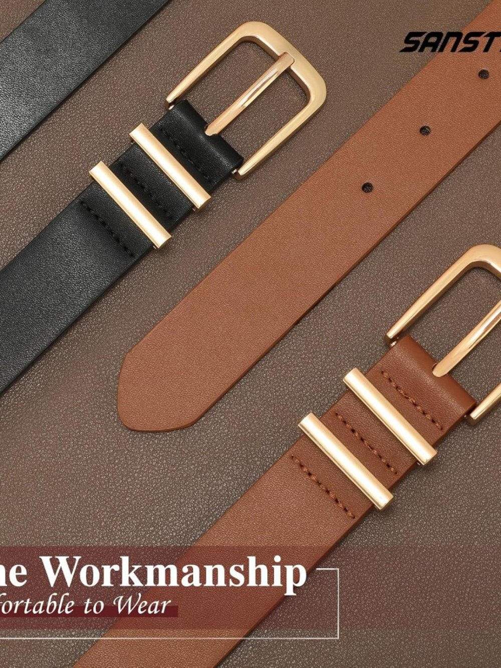 2 Pack Women Belt for Jeans Pants, Simple Fashion Ladies Waist Belt with Gold Bu - Picture 5 of 6